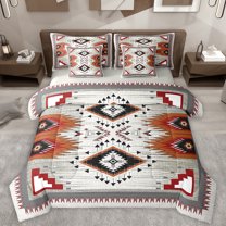 Homewish Tribal Aztec Adult Bedding Comforter Set 7pcs, Sliver Triangle Abstract King Bedding Sets, Western Hippie Bohemian Reversible Bed Sheets, Luxury Bedroom Decor