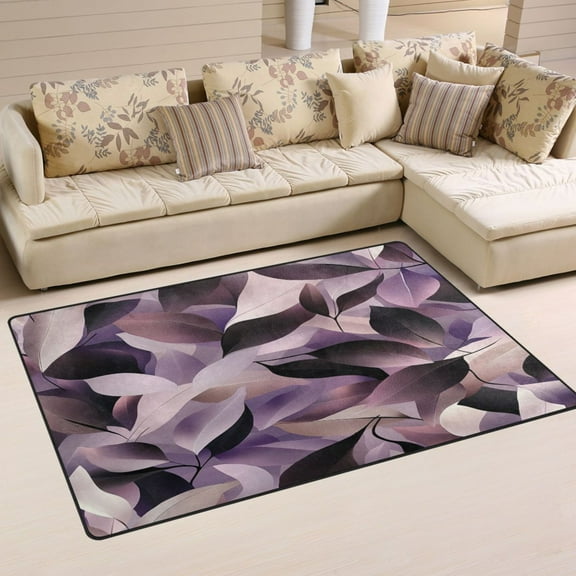 Non-Slip Area Rug 31"x20" Indoor Washable Floor Mats Carpet Printed for Living Room, Bedroom, Home Decor Purple Abstract Leaves