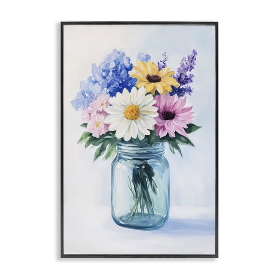 Stupell Industries Cottage Country Jar Wildflower Bouquet Black Framed Giclee Art, 12 x 18, by Petals Prints Design
