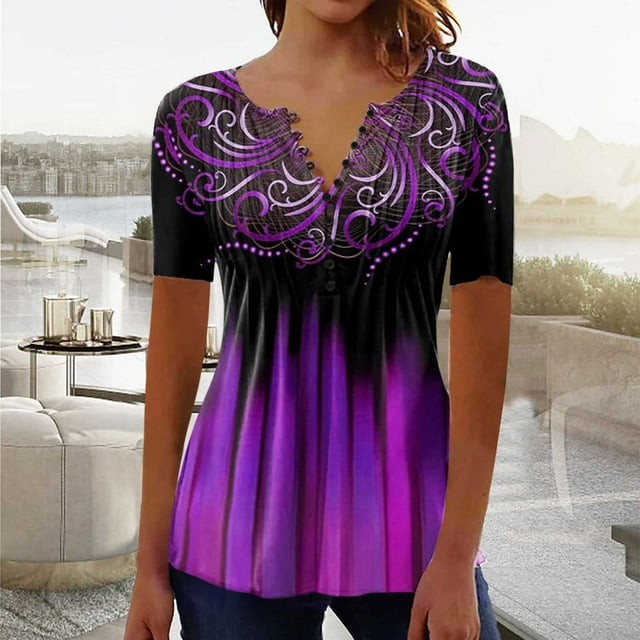 DPTALR Femmes Décontracté Imprimé Manches Courtes Ample T-Shirt Hauts Tunique Blouse