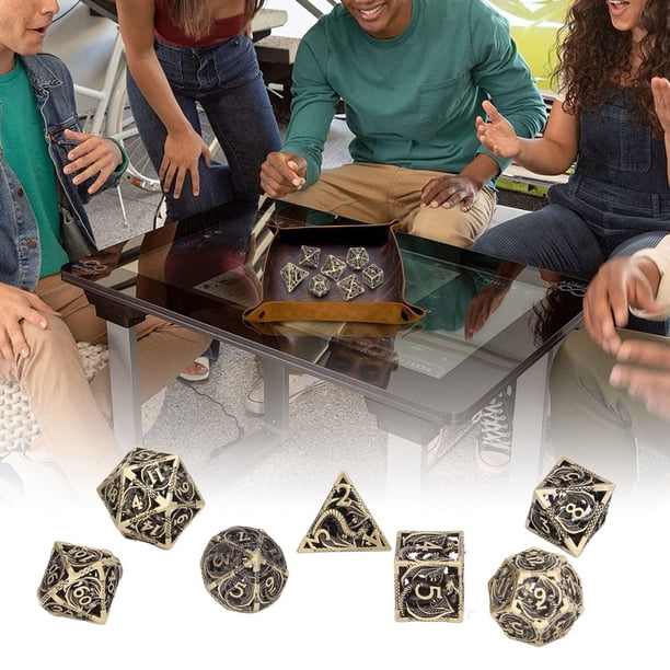 Arsor Set De 7 Dés Métalliques Creux – Polyédriques – Pour D&D, Pathfinder, Shadowrun – étui De Rangement Inclus