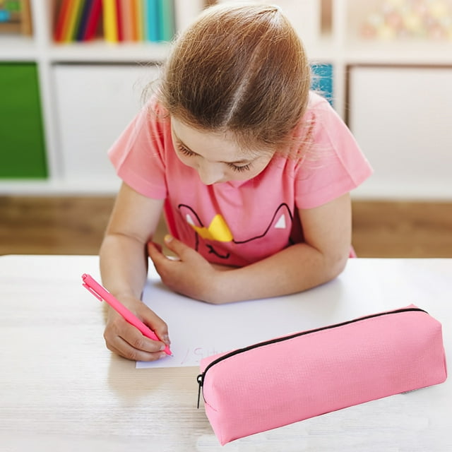 Students Simple Oxford Cloth Pencil Bag Large Capacity Stationery Organizer Compact Opening Design Pink School Supply Pink