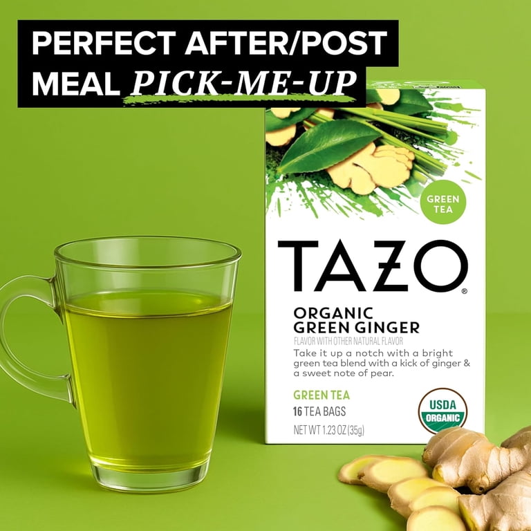 TAZO Green Ginger Tea Bags, Caffeinated, Lemongrass and Pear, 32