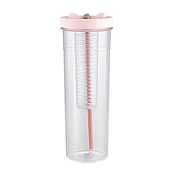 Fruit Infuser Water Bottle, 800ml Reusable Drink Container, Plastic Leak-Proof Shatterproof Bottle with Foldable Straw 9.25x2.75 Inch for Gym, Camping, Travel and Cold Drink Storage,Pink