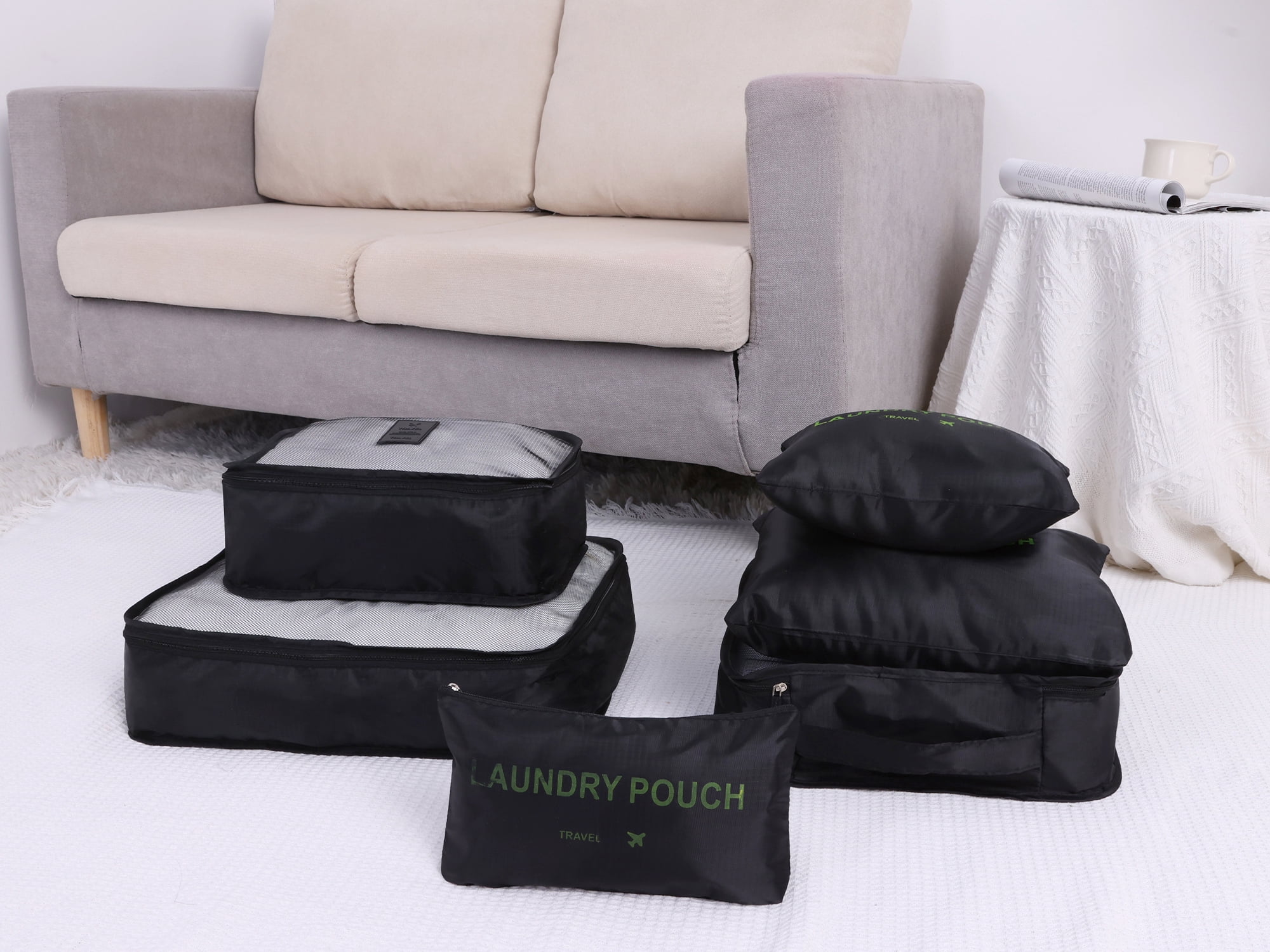 Unique Bargains 6 Set Travel Bag for Storage Closet Organizers Travel Accessories Black