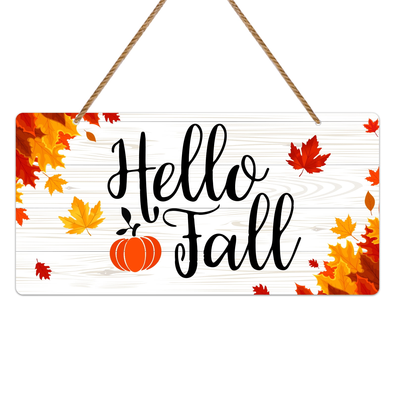 WaaHome Hello Fall Door Sign 6"x12" Farmhouse Fall Decor Sign