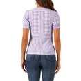 thumbnail image 3 of INSPIRE CHIC Women's Contrast Peter Pan Collar Blouse Puff Short Sleeve Plaid Shirt Top M Purple, 3 of 6
