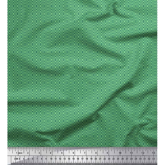 Soimoi Green Cotton Duck Fabric Diamond Geometric Decor Fabric Printed Yard 42 Inch Wide