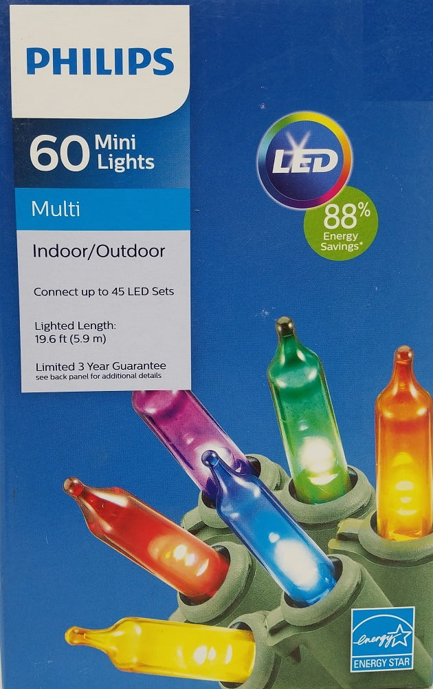 White Wire Philips 60 Count LED Multi Colored Mini Lights NEW IN BOX 