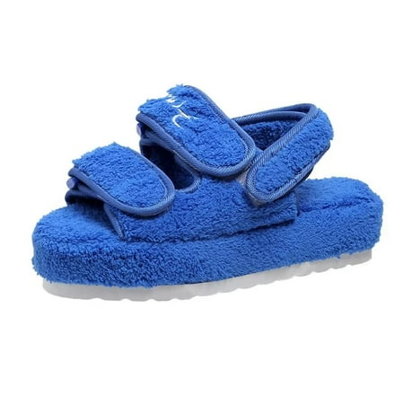 

JJtiger One word thick sole fluffy Velcro embossed cotton fluffy sandals female
