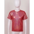 thumbnail image 3 of Raenseen Garçons Filles Crop Top Métallique à Manches Courtes pour Enfant Danse Sport Rouge 150, 3 of 7
