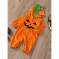 thumbnail image 3 of Wassery Baby Halloween Clothes for Girls Boys Fall Jumpsuit Long Sleeve Grimace Patchwork Hooded Romper 6M 12M 18M 24M, 3 of 9