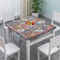thumbnail image 3 of Blue Ethnic Triangle Pattern Square Fitted Tablecloth with Elastic Edge,Square Table Cover,Washable Elastic Table Cover for Home Kitchen Party Decor 34"x34", 3 of 6