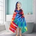 thumbnail image 6 of Colorful Rainbow Tie Dye Spiral Pattern Hooded Bath Towel，60"x35" for Ages 3 To 12 Kids, Quick Dry Lightweight Soft Microfiber Hood Beach Towel Cover Up for Kids, 6 of 7