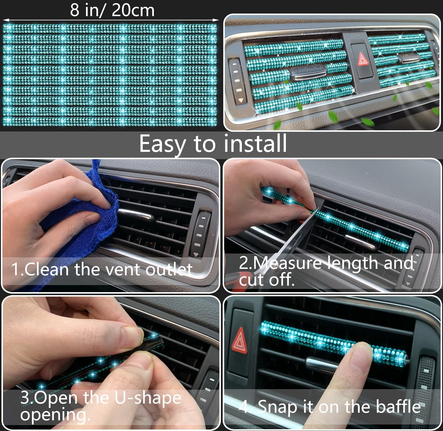 27 PCs Aquamrine Bling Car Accessories Set for Women, Steering Wheel Covers Universal Fit 15 Inch, Bling License Plate Frame, Bling Phone Holder, Bling Car Coasters (Aquamrine Diamond)