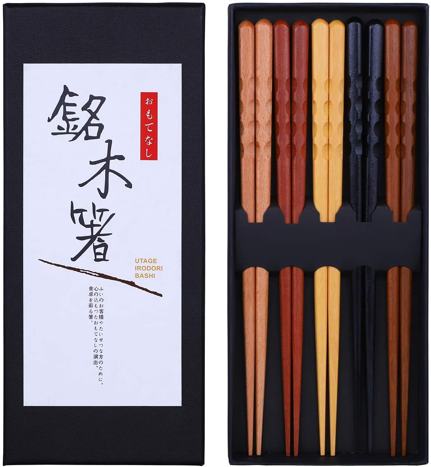 Japanese Bamboo Chopsticks Non-slip processing Apple 5 pairs（Green/Red） 