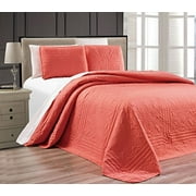 3-Piece Coral Oversize Stella Grande Bedspread King/Cal King Embossed Coverlet Set 118 by 106-Inch