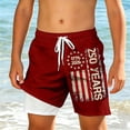 thumbnail image 2 of Kids Boys USA 250th Anniversary Stars and Stripes Print Swim Trunks Knee Length Double Layer Design Patriotic Theme Casual Summer Beach Shorts Red, 2 of 4
