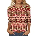 thumbnail image 1 of Penkiiy Chemises de la Saint-Valentin pour Femmes Manches 3/4 Col Rond Blouses Décontractées Imprimé Mignon Tuniques Tops 2025 4TG Multicolore, 1 of 5