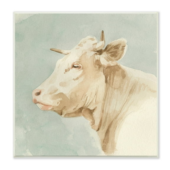 Stupell Industries Poised White Cow Watercolor Farm Animal Portrait, 12 x 12, Design by Emma Caroline