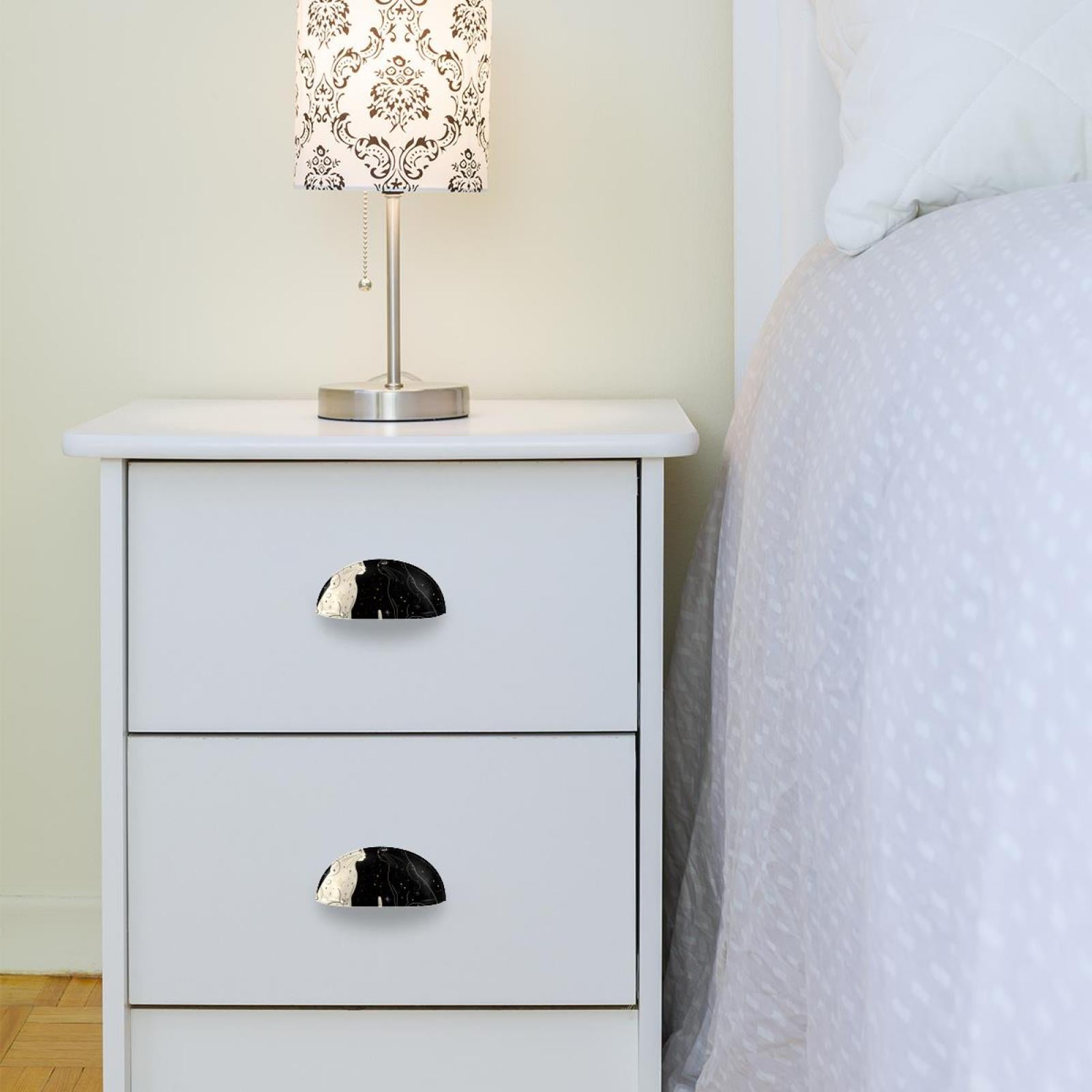 PhooArto 6 Pcs Cup Drawer Pulls, White Black Cat Stars Shell Shape Handles Cabinet Knobs for Dresser Cupboard Closet Wardrobe with Screws
