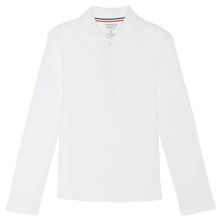 French Toast School Uniform Long Sleeve Picot Collar Interlock Polo Shirt  (Little Girls & Big