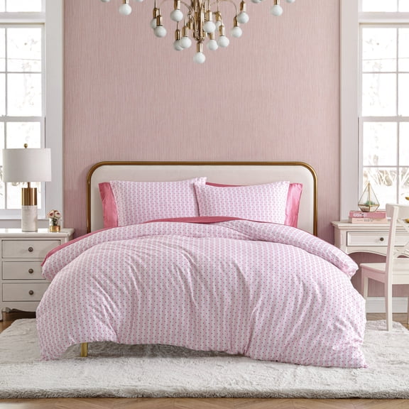 Betsey Johnson Wonderland Stripe Hot Pink King Duvet Cover Set, Soft Bedding with Shams, Machine Washable