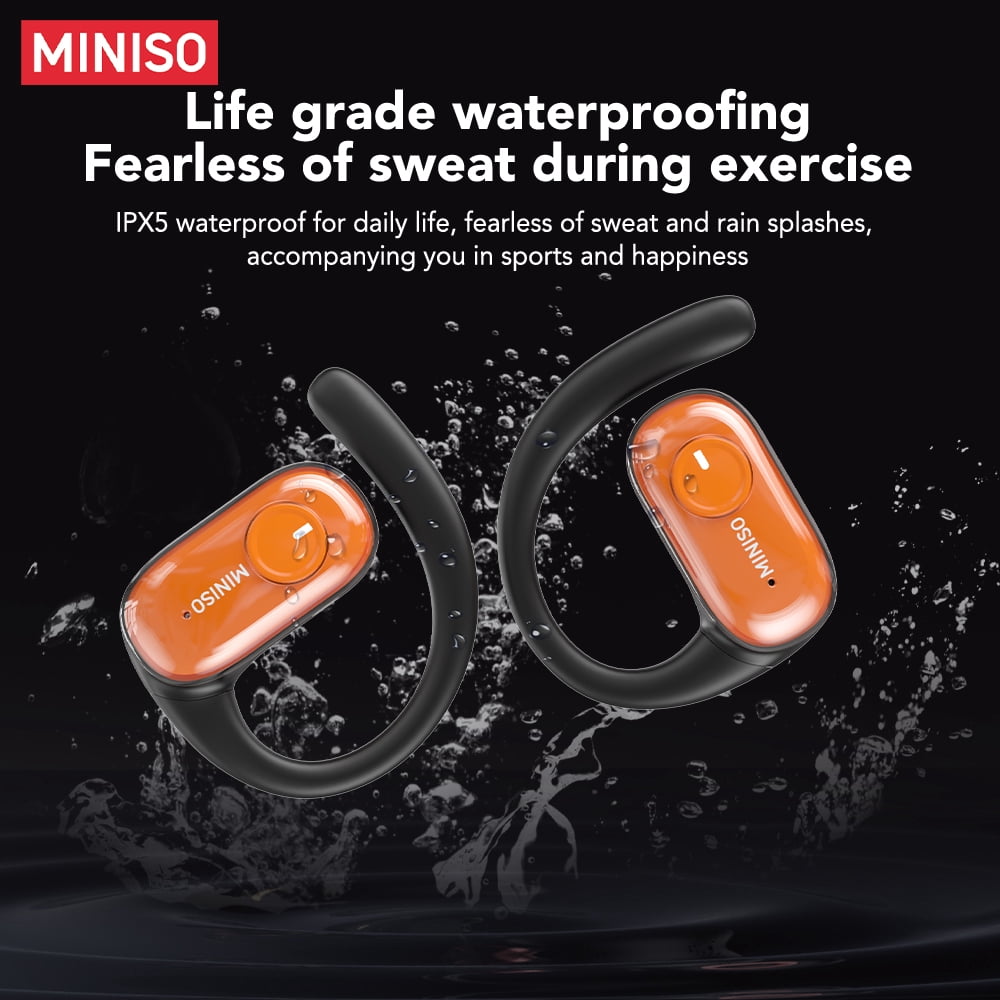 MINISO MS185 Open Ear Bluetooth 5.4 Wireless Earbuds with LED Luminous Case, Earhook Sport Headphones with Mic, 70H Playtime, IPX5 Waterproof, Secure Fit for Running Workout