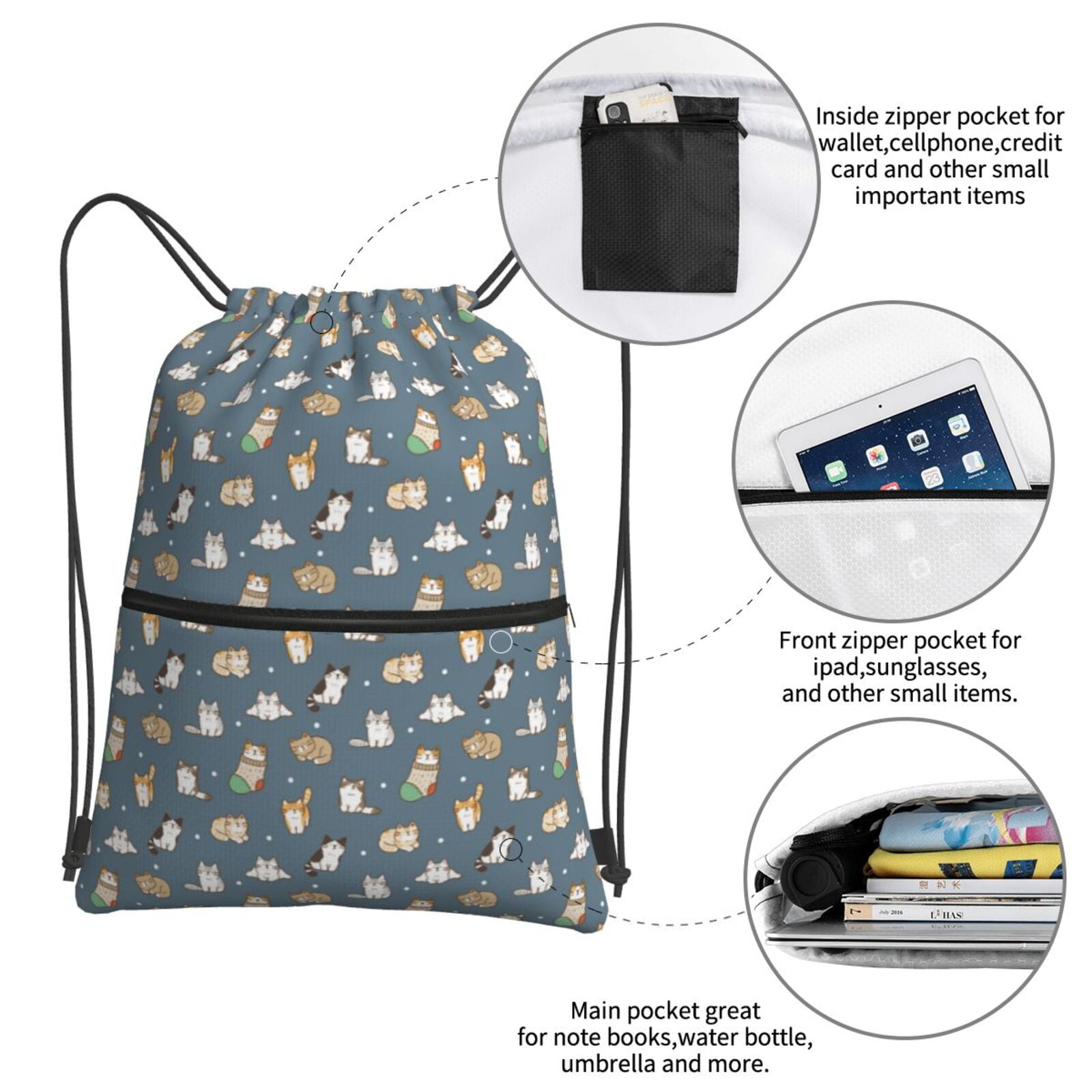 Xecao Cute Cats And Dogs for Drawstring Bags,Pull String Backpack Bags,String Bag Sackpack