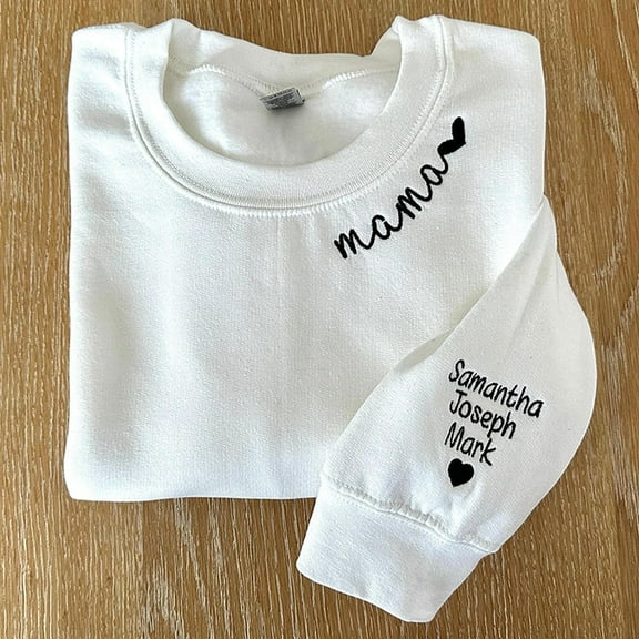 Custom Mama Embroidered Sweatshirt with Kids Names sleeve Personalized Mother's Day, Unisex Sweatshirt-LINHKHA
