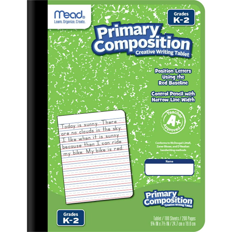 Mead® Primary Journal, Half Page Ruled, Grades K-2, 7 1/2 x 9 3/4, 100  Sheets, 4 Pack, Purple, Red, Green, Blue