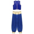 thumbnail image 3 of XUNZOO Men's Arabian Prince Costume Street Rat Stain Open Front Vest with Lantern Pants Royal Blue&Royal Blue S, 3 of 6