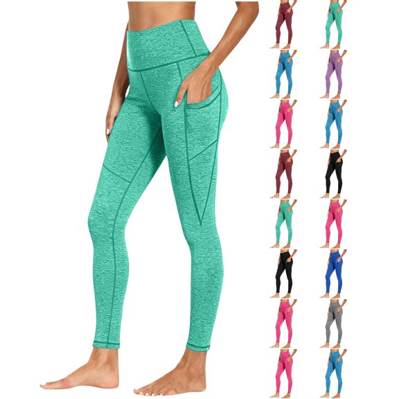 VV AVEORS Gym Leggings With Pockets For Women Stretch Active Yoga Pants Compression Tummy Control Leggings Soft Tights Cyan XL