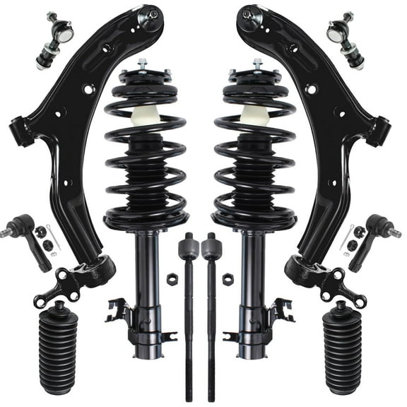 Detroit Axle - Front 12pc Suspension Kit for 2002-2006 Nissan Sentra, 2 Struts 2 Lower Control Arms Ball Joints 4 Tie Rods 2 Sway Bar Links 2 Boots 2003 2004 2005 Replacement