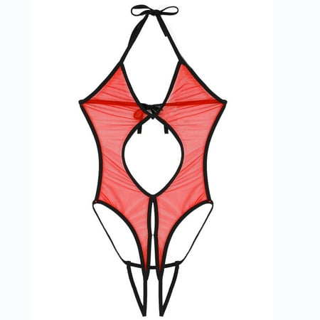 2 Pack Women s 1 Piece Backless Lingerie for Woman plus Size Mesh Bodysuit Neck Lace Up Sheer Teddy Nightie Lace Up Lingerie Fishing Net Underwear Sleepwear Steel Ring Pajamas Gart Women Lingerie