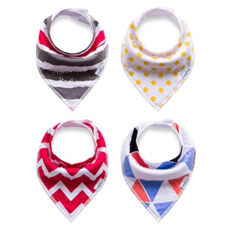 Baby Bandana Drool Bibs Set 4-Pack Unisex Absorbent Cotton Stripes and Triangles