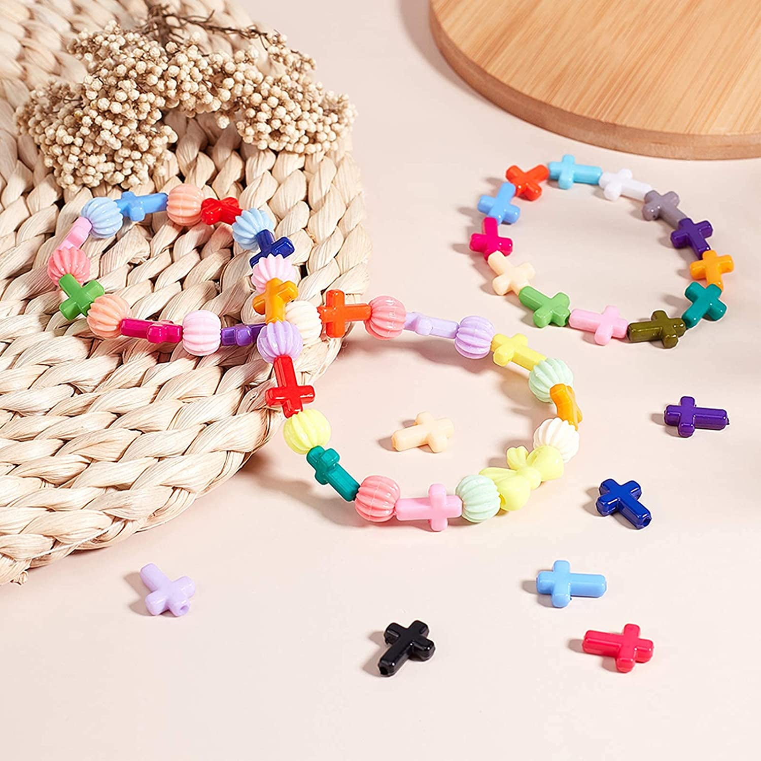 480pcs 24 Color Chunky Acrylic Cross Beads Colorful Spacer Loose