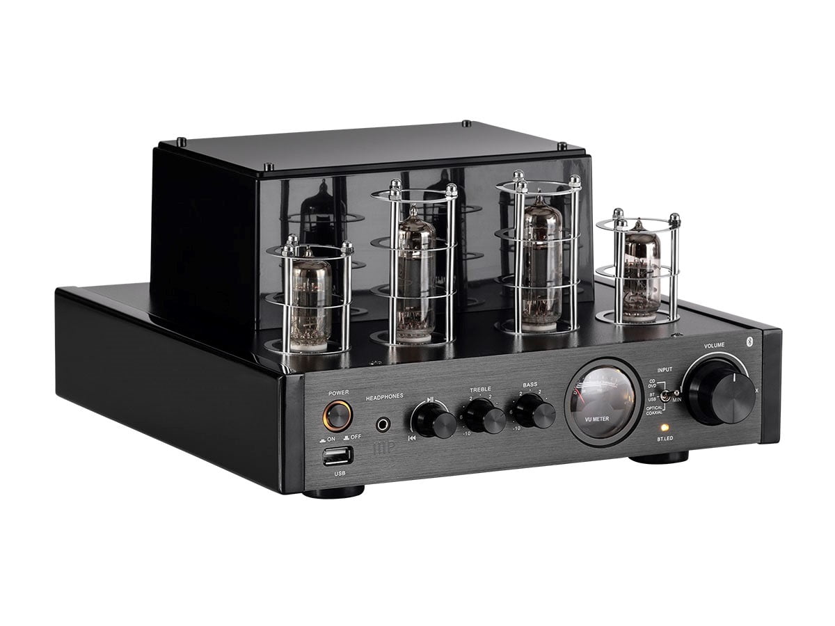 Monoprice Stereo Hybrid Tube Amplifier 2019 Edition, 25 Watt With Bluetooth, Wired RCA, Optical, Coaxial, and USB Connections, and Subwoofer Out