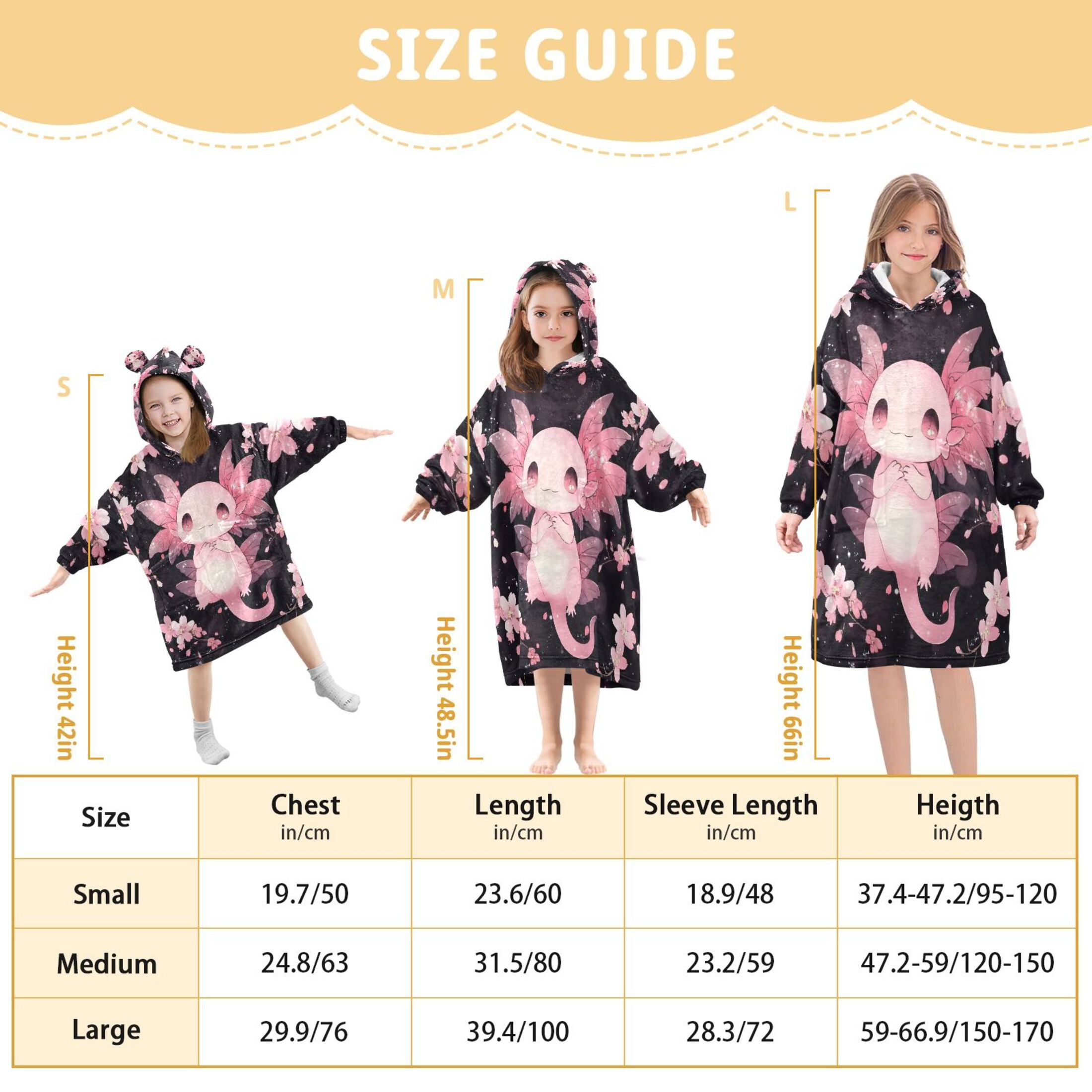joogoo Wearable Blanket Hoodie Cute Axolotl Cherry Blossom for Flannel Sherpa Pocket 3-14 YR S