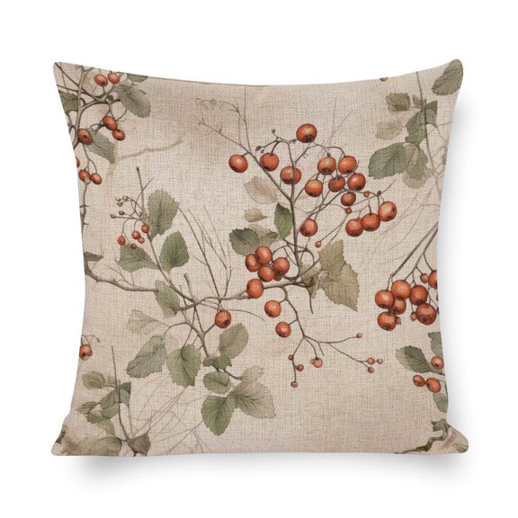 Farmhouse Pillow Covers Winter Christmas Red Berries Pillow Protector Christmas Berries Throw Pillows Decoration for Sofa Couch 16"x16"