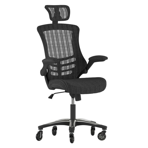 Flash Furniture Kelista High-Back Black Mesh Swivel Ergonomic Executive Office Chair with Flip-Up Arms and Transparent Roller Wheels, BIFMA Certified