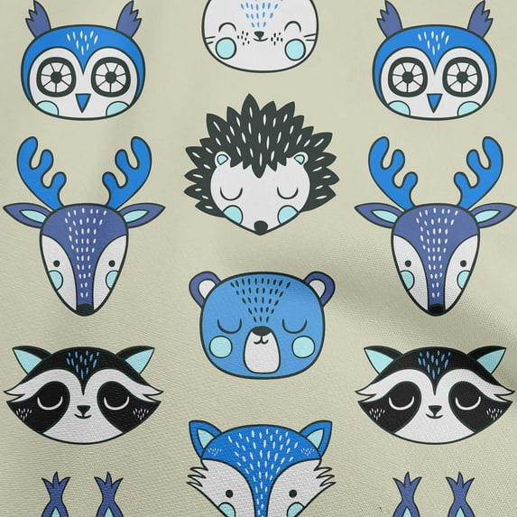 oneOone Cotton Poplin Beige Fabric Cute Animal Face Pattern Sewing Material Print Fabric By The Yard 42 Inch Wide
