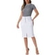 thumbnail image 2 of Falda de mezclilla midi A-line de mujer, con cintura alta, abertura frontal y stretch, XS blanca, 2 of 6