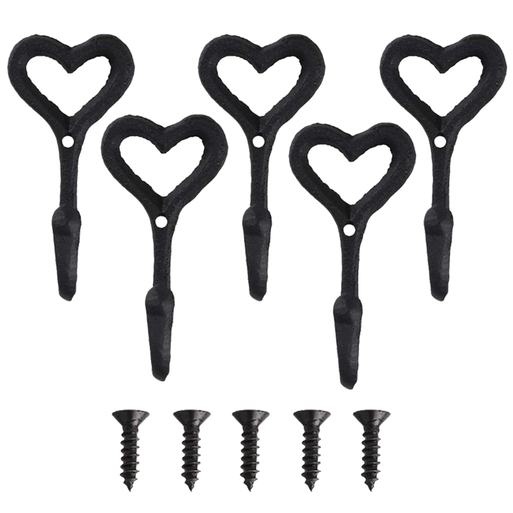 HOMEMAXS 5Pcs Heart Hooks Decorative Hooks Heart Wall Hooks Cast Iron