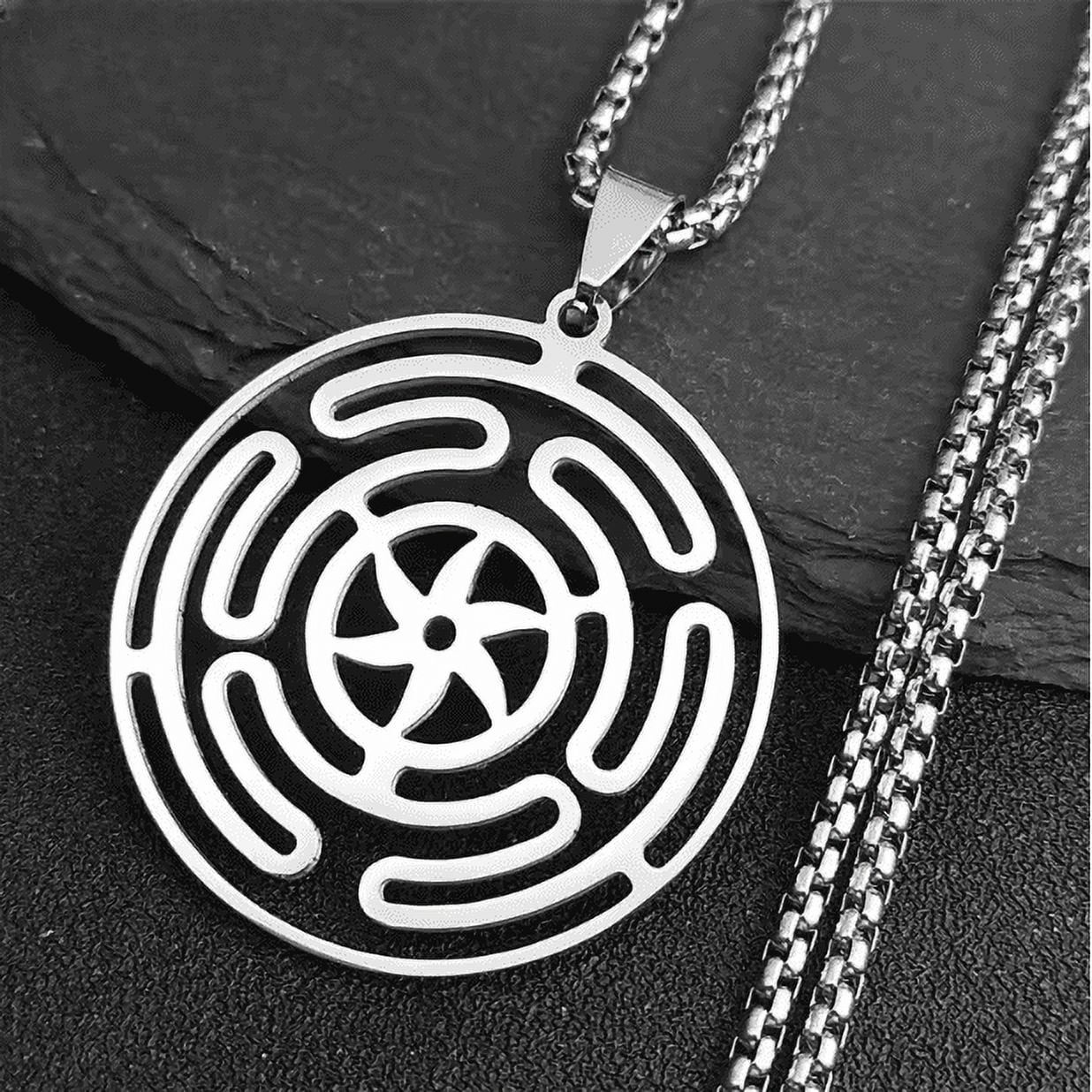 Hekate Wheel 14K White Gold Necklace Pendant Strophalos Hecate Magic Symbol Logo Charm PIN colier femme Jewelry