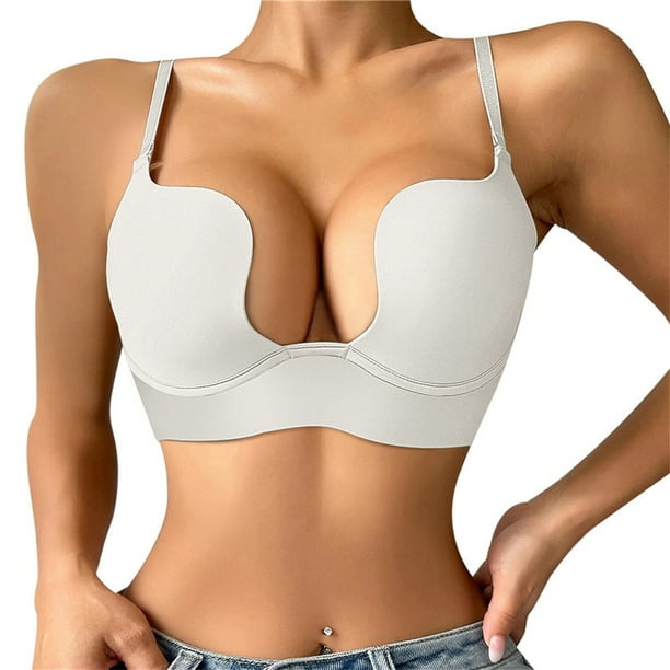Sujetador Sin Respaldo De Moda Lnvisible Lencería A B Cup Deep U Brasier Plunge Media Taza Negro Mujeres Ropa Interior Push Up Sujetadores
