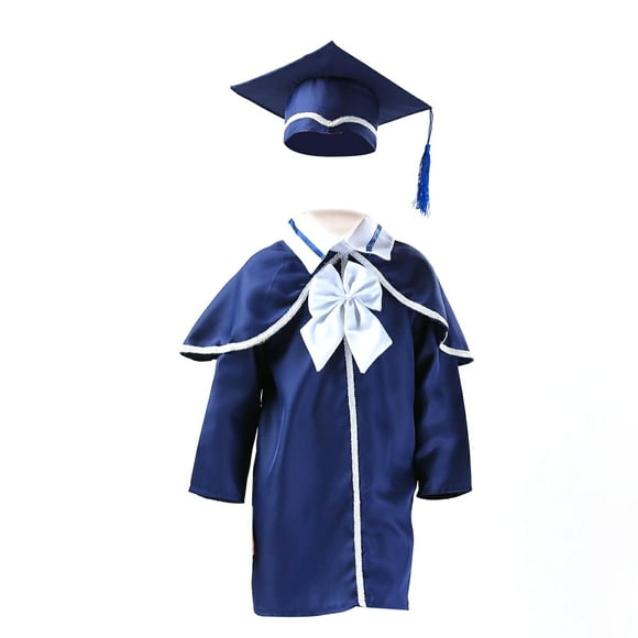 Robe de Graduation pour Enfants et Casquette Doctorale - 120cm (Bleu Marine)