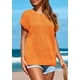 thumbnail image 5 of Camiseta PRETTYGARDEN para mujer, primavera/verano, ganchillo, naranja, talla S, 5 of 8