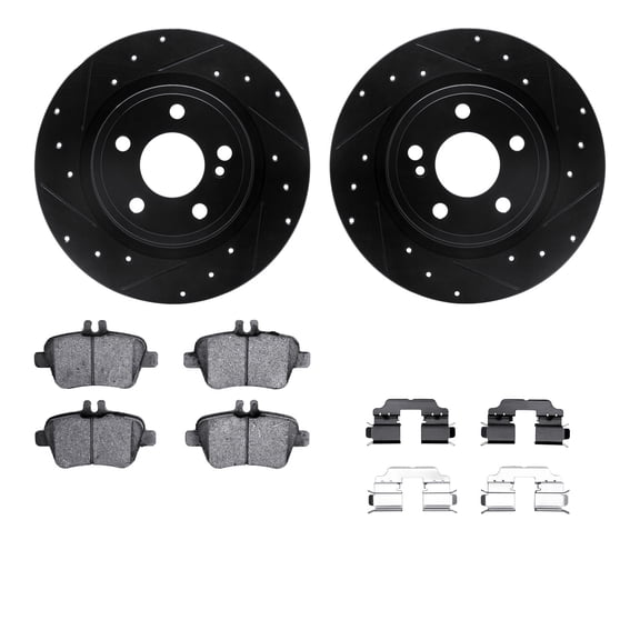 Dynamic Friction Company Rear Brake Rotors-Drilled and Slotted-Black with 5000 Advanced Brake Pads includes Hardware 8512-63066