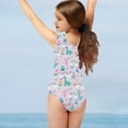 thumbnail image 4 of FOR U DESIGNS Dinosaur Rainbow Girls Swimsuit One Piece Size 9-10 Years Adorable Sleeveless Bathing Suit for Beach Swimming Pool Quick Dry Activewear, 4 of 8